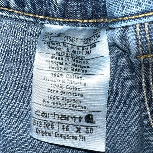 Carhartt Mens 46x30  Blue Jean Denim Work Farmer Carpenter Jeans DISTRESSED - Picture 5 of 5